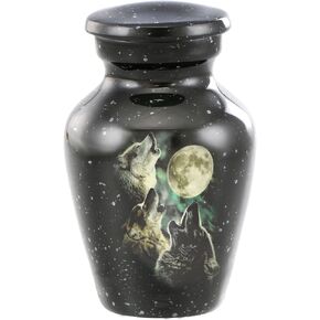 Forever Adult Cremation Urns for Ashes- Adult Classic 3 Wolves Pictured Cremation Urn for Human Ashes, Completely Handicrafted with Velvet Protection Bag,… (Large 200 Cu. in)