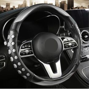 GZE Fashionable Leather Steering Wheel Cover Breathable Anti-Slip Sporty Four Seasons Universal 15 Inch Steering Wheel Cover (Blue)