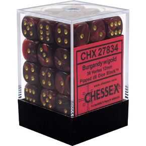 Chessex Dice d6 Sets: Vortex Burgundy with Gold - 12mm Six Sided Die (36) Block of Dice - 27834