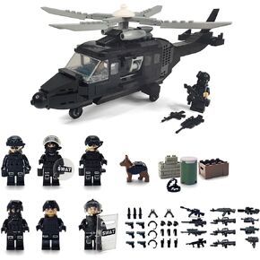 Toysvill SWAT Police Military Building Block Set| Soldiers Minifigures (8 PCS) + Police Helicopter and Accessories Gift for Kids