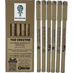 THE CREATOR The CREATOR - PLANTABLE Pens One pen reduces 6g of plastic added to the environment Go Green - Save Earth Give a gift that speaks to the Heart, Pack of (6), WILDLIFE Theme, Brown
