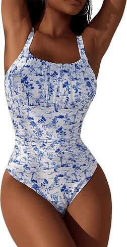 Women's Boho Floral Print One Piece Swimsuit Y2K Bathing Suits Swimwear Beachwear in Saudi Arabia