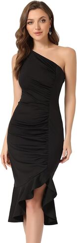Allegra K Women's One Shoulder Dress Sleeveless Ruched Party Fishtail Midi Dresses in Saudi Arabia