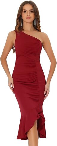 Allegra K Women's One Shoulder Dress Sleeveless Ruched Party Fishtail Midi Dresses in Saudi Arabia