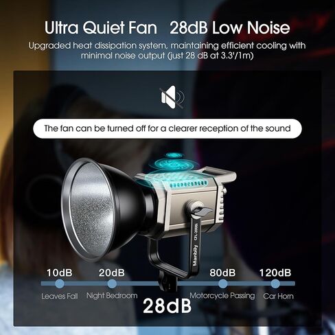 Manbily CFL-200Bi 200W ثنائي اللون COB LED ضوء فيديو، إضاءة مستمرة للإخراج المعدني مع حامل بوينز، التحكم في التطبيق، 49200Lux 1M، 3000K-6500K، CRI≥97، TLCI≥98، 12 مشهدًا للبث المباشر in Kuwait