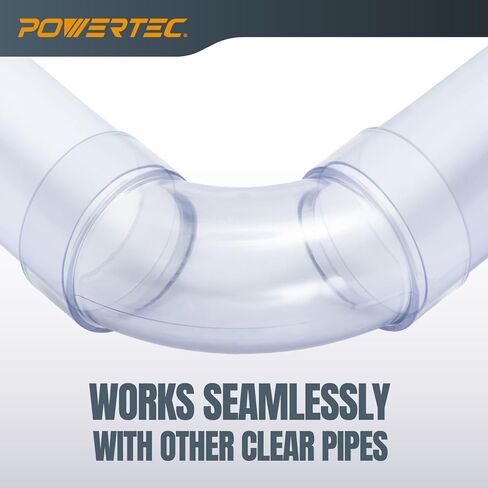 POWERTEC 70309-P2 كوع معرف 90 درجة مقاس 4 بوصات لأنابيب جمع الغبار مقاس 4 بوصات ومحولات وتجهيزات مع وصلة لموصل خرطوم جمع الغبار بمعرف 4 بوصات (شفاف)، مجموعتان in Saudi Arabia