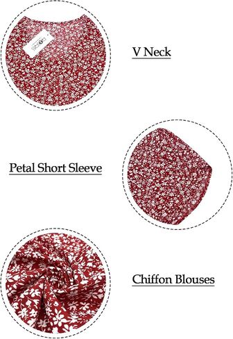 ROSRISS Plus-Size Summer Tops Petal Short Sleeve Shirts Casual V Neck Tuincs Chiffon Blouses in Saudi Arabia