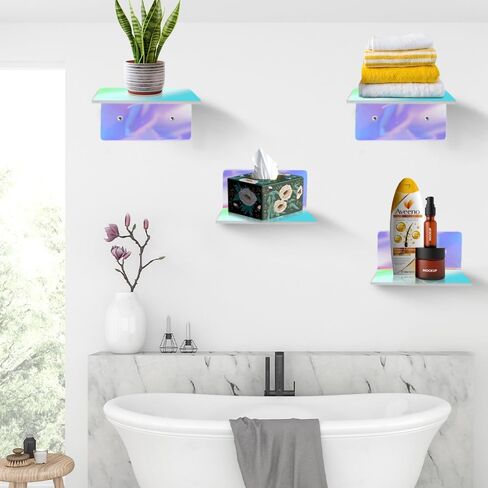 4 Pack 6x6 Inch Iridescent Acrylic Floating Shelves for Living Room Wall, Home Office, Kitchen, Dining Room, Bathroom Wall Shelf or Bedroom Wall Decor - Display Shelf for Any Space in Saudi Arabia