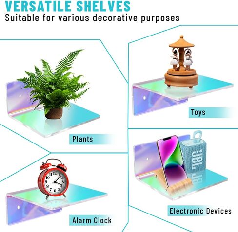 4 Pack 6x6 Inch Iridescent Acrylic Floating Shelves for Living Room Wall, Home Office, Kitchen, Dining Room, Bathroom Wall Shelf or Bedroom Wall Decor - Display Shelf for Any Space in Saudi Arabia