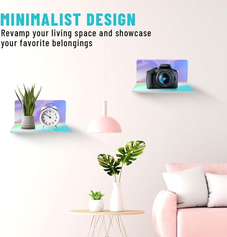 4 Pack 6x6 Inch Iridescent Acrylic Floating Shelves for Living Room Wall, Home Office, Kitchen, Dining Room, Bathroom Wall Shelf or Bedroom Wall Decor - Display Shelf for Any Space in Saudi Arabia