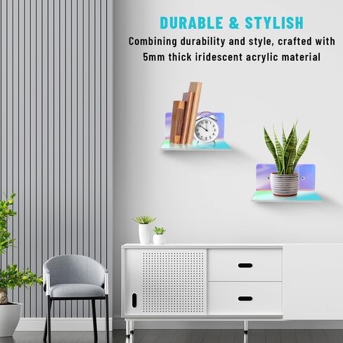 4 Pack 6x6 Inch Iridescent Acrylic Floating Shelves for Living Room Wall, Home Office, Kitchen, Dining Room, Bathroom Wall Shelf or Bedroom Wall Decor - Display Shelf for Any Space in Saudi Arabia