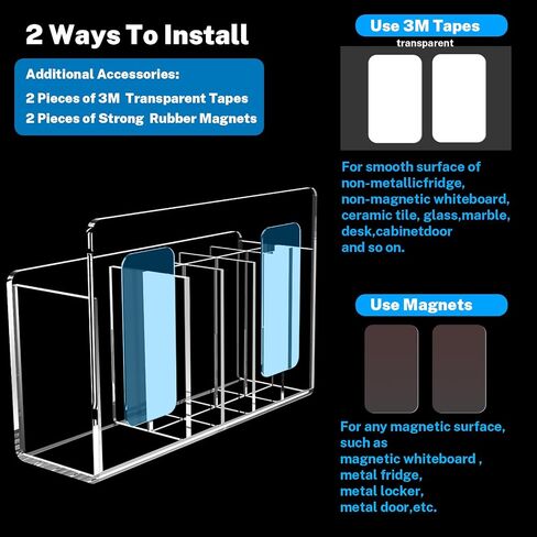 Acrylic Dry Erase Marker Holder with Adjustable Compartments, Magnetic Marker Organizer for Frige, Locker, Whiteboard, Adhesive Pen Holder for Wall, Clear in Saudi Arabia