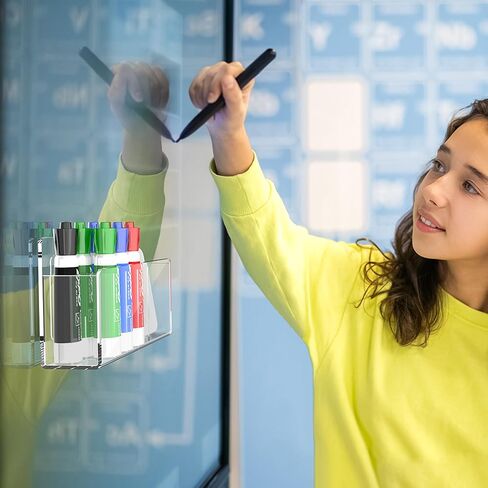 Acrylic Dry Erase Marker Holder with Adjustable Compartments, Magnetic Marker Organizer for Frige, Locker, Whiteboard, Adhesive Pen Holder for Wall, Clear in Saudi Arabia