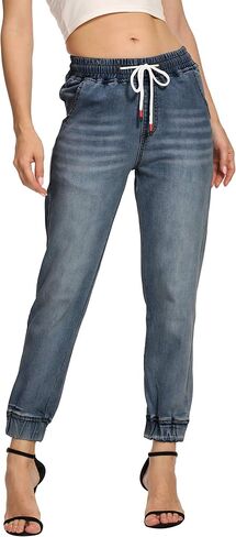 V VOCNI Women's Joggers Denim Sport Fit Drawstring Waist Side Pockets Casual Jeans in Saudi Arabia