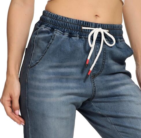 V VOCNI Women's Joggers Denim Sport Fit Drawstring Waist Side Pockets Casual Jeans in Saudi Arabia