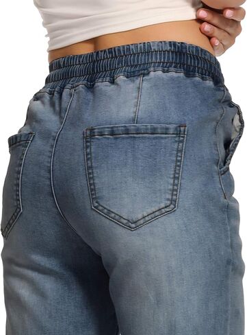 V VOCNI Women's Joggers Denim Sport Fit Drawstring Waist Side Pockets Casual Jeans in Saudi Arabia