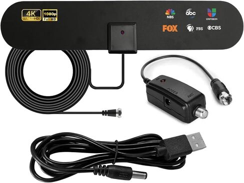 هوائي تلفزيون رقمي عالي الدقة - يدعم 4K 1080p وجميع أجهزة التلفزيون القديمة - معزز إشارة مكبر الصوت الذكي الداخلي - كابل Coax HDTV in Kuwait