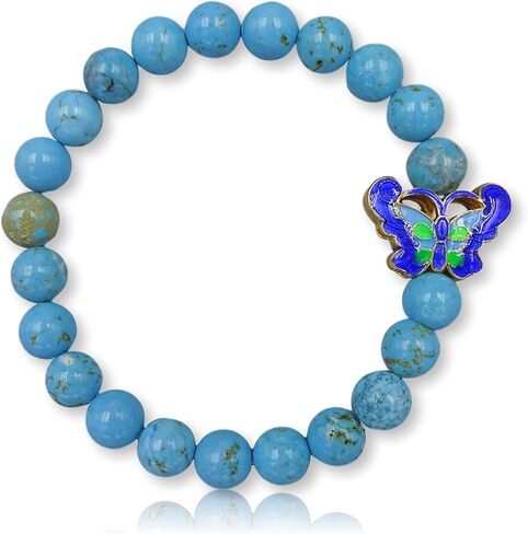 MGR MY GEMS ROCK! 8 مللي متر جوهرة الحجر الطبيعي حبة سوار Charm مصوغة ​​بطريقة فراشة سحر تشيكوسلوفاكيا ليوبارد رئيس سحر مطرز تمتد مطاطا شقرا سوار in Kuwait