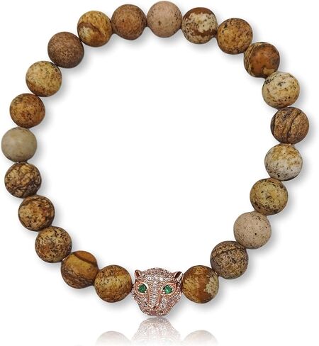 MGR MY GEMS ROCK! 8 مللي متر جوهرة الحجر الطبيعي حبة سوار Charm مصوغة ​​بطريقة فراشة سحر تشيكوسلوفاكيا ليوبارد رئيس سحر مطرز تمتد مطاطا شقرا سوار in Kuwait