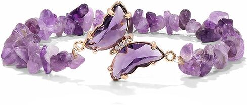 tenghong2021 Crystal Butterfly Bracelet for Women Amethyst Obsidian Beaded Bracelet Natural Stone Crystal Beaded Anxiety Relief Lucky Butterfly Charms Bracelets for Girls Mother's Day Gifts Jewelry in Saudi Arabia