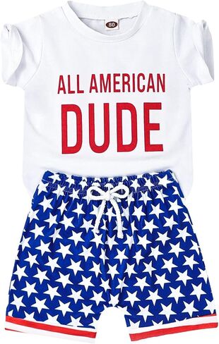 FOCUTEBB 4th of July Outfit Toddler Boy Outfits USA Short Sleeve T-Shirt American Flag Shorts Independence Day Summer Outfit in Saudi Arabia