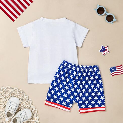 FOCUTEBB 4th of July Outfit Toddler Boy Outfits USA Short Sleeve T-Shirt American Flag Shorts Independence Day Summer Outfit in Saudi Arabia