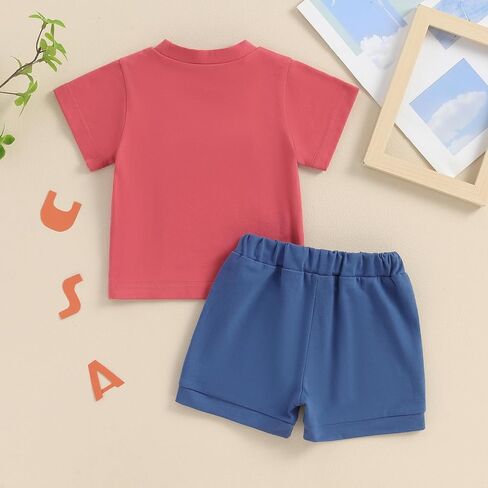 BULINGNA Infant Toddler Baby Boys 4th of July Outfit Letter Embroidery Short Sleeve T-Shirt Tops Shorts 2Pcs Summer Clothes in Saudi Arabia