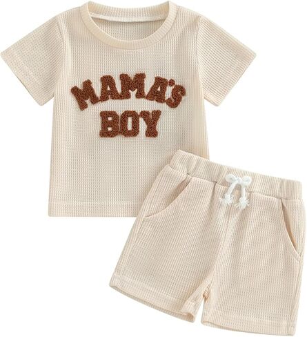 Toddler Baby Boy Summer Clothes Mamas Boy Short Sleeve Letter T Shirt Top Shorts Set Cute 2Pcs Casual Outfit in Kuwait