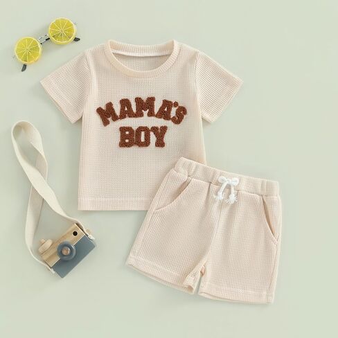 Toddler Baby Boy Summer Clothes Mamas Boy Short Sleeve Letter T Shirt Top Shorts Set Cute 2Pcs Casual Outfit in Kuwait