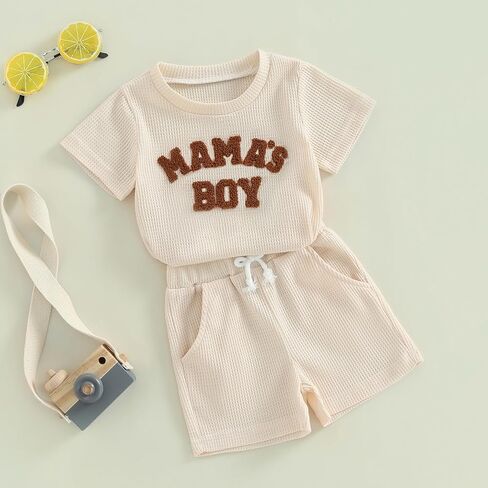 Toddler Baby Boy Summer Clothes Mamas Boy Short Sleeve Letter T Shirt Top Shorts Set Cute 2Pcs Casual Outfit in Kuwait