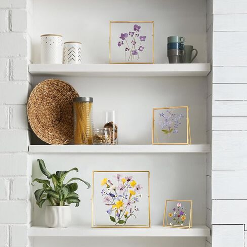 Glass Frame for Pressed Flowers Handmade, Double Glass Frame, Tabletop Frame, Flower Press Photo Frame Simple Metal Geometric Floating Frame Glass Picture Frame, Square, Gold, 4x4 Inches in Saudi Arabia
