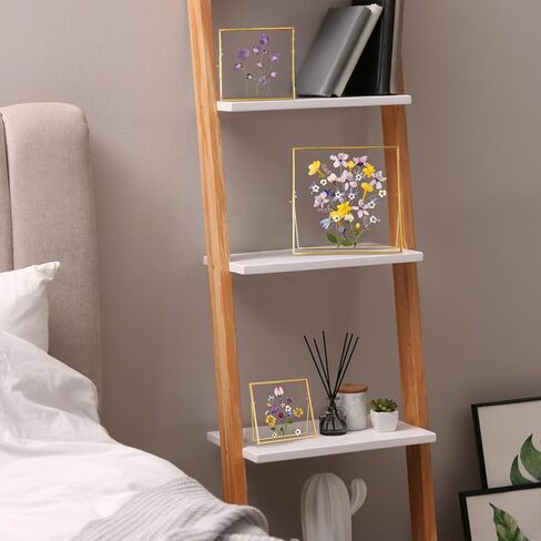 Glass Frame for Pressed Flowers Handmade, Double Glass Frame, Tabletop Frame, Flower Press Photo Frame Simple Metal Geometric Floating Frame Glass Picture Frame, Square, Gold, 4x4 Inches in Saudi Arabia