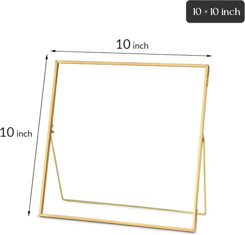 Glass Frame for Pressed Flowers Handmade, Double Glass Frame, Tabletop Frame, Flower Press Photo Frame Simple Metal Geometric Floating Frame Glass Picture Frame, Square, Gold, 4x4 Inches in Saudi Arabia