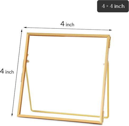Glass Frame for Pressed Flowers Handmade, Double Glass Frame, Tabletop Frame, Flower Press Photo Frame Simple Metal Geometric Floating Frame Glass Picture Frame, Square, Gold, 4x4 Inches in Saudi Arabia