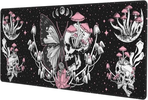 Skull Hippie Mushroom Moth Moon Gaming Mouse Pad XL, Large Extended Mousepad Desk Pad, Long Nonslip Rubber Mice Mats Stitched Edges Playmat for Office Home Gamer, 31.5x11.8 Inch in Saudi Arabia