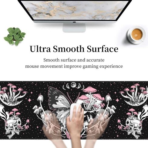 Skull Hippie Mushroom Moth Moon Gaming Mouse Pad XL, Large Extended Mousepad Desk Pad, Long Nonslip Rubber Mice Mats Stitched Edges Playmat for Office Home Gamer, 31.5x11.8 Inch in Saudi Arabia