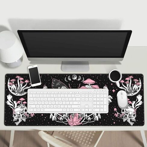 Skull Hippie Mushroom Moth Moon Gaming Mouse Pad XL, Large Extended Mousepad Desk Pad, Long Nonslip Rubber Mice Mats Stitched Edges Playmat for Office Home Gamer, 31.5x11.8 Inch in Saudi Arabia