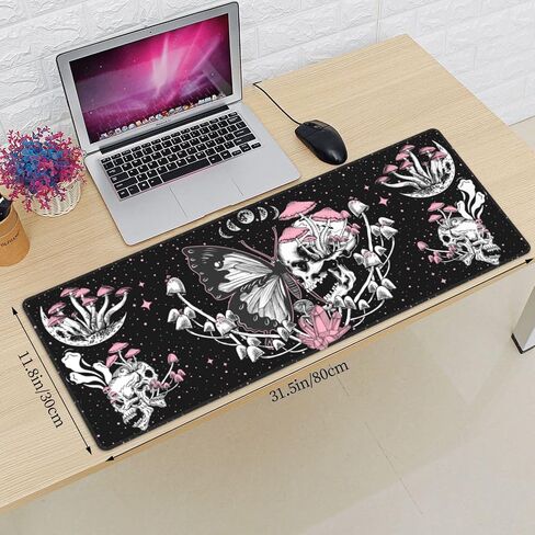 Skull Hippie Mushroom Moth Moon Gaming Mouse Pad XL, Large Extended Mousepad Desk Pad, Long Nonslip Rubber Mice Mats Stitched Edges Playmat for Office Home Gamer, 31.5x11.8 Inch in Saudi Arabia