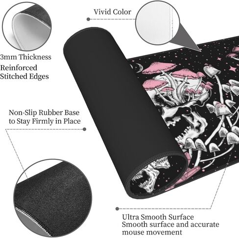 Skull Hippie Mushroom Moth Moon Gaming Mouse Pad XL, Large Extended Mousepad Desk Pad, Long Nonslip Rubber Mice Mats Stitched Edges Playmat for Office Home Gamer, 31.5x11.8 Inch in Saudi Arabia