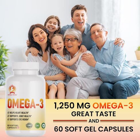 1250mg of Omega 3 Fish Oil Capsules - High Potency, Molecularly Distilled, Burpless Softgels with EPA and DHA for Immune Support, Joint, Vision, and Heart Health - 60 Count. in Saudi Arabia