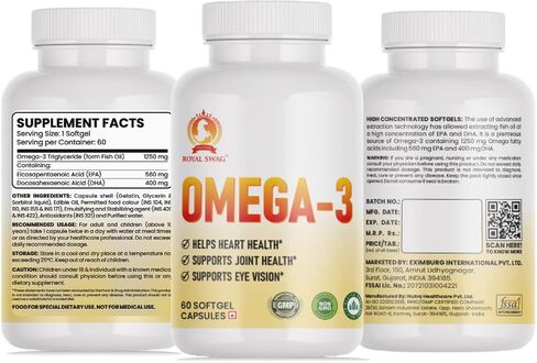 1250mg of Omega 3 Fish Oil Capsules - High Potency, Molecularly Distilled, Burpless Softgels with EPA and DHA for Immune Support, Joint, Vision, and Heart Health - 60 Count. in Saudi Arabia