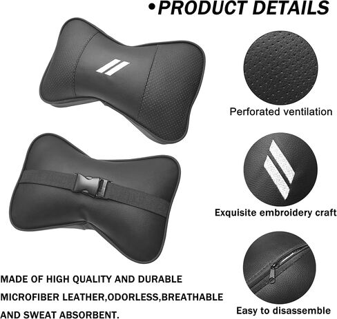 2 PCS Neck Pillow for Dodge Charger Challenger Durango Journey Universal Fit to All Dodge Comfortable Soft Seat Headrest Removable Neck Support for Dodge Accessories（Gray Trim） in Saudi Arabia