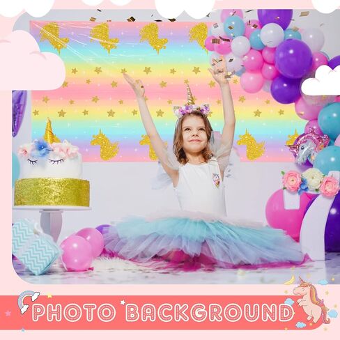 Unicorn Tablecloth 108 x 54 Inch Disposable Table Cover Multi-Color Stripe Plastic Tablecloths Unicorn Themed Birthday Party for Girls Decorations Decoration Supplies (3 Piece) in Kuwait