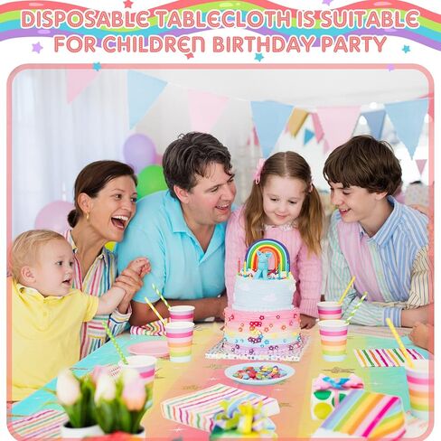 Unicorn Tablecloth 108 x 54 Inch Disposable Table Cover Multi-Color Stripe Plastic Tablecloths Unicorn Themed Birthday Party for Girls Decorations Decoration Supplies (3 Piece) in Kuwait