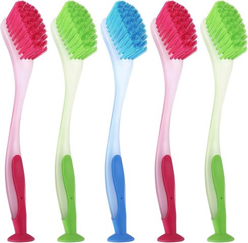 5 Pieces Long Dish Brush with Handle Assorted Color Dishwashing Brush with Suction Cup Multipurpose Scrub Cleaning Tool for Kitchen, Toilet, Etc. in Saudi Arabia