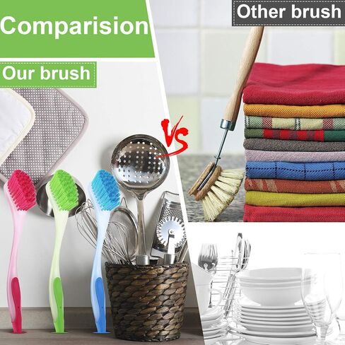 5 Pieces Long Dish Brush with Handle Assorted Color Dishwashing Brush with Suction Cup Multipurpose Scrub Cleaning Tool for Kitchen, Toilet, Etc. in Saudi Arabia