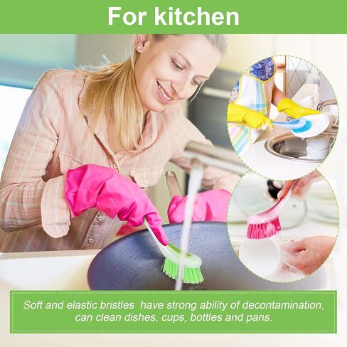 5 Pieces Long Dish Brush with Handle Assorted Color Dishwashing Brush with Suction Cup Multipurpose Scrub Cleaning Tool for Kitchen, Toilet, Etc. in Saudi Arabia