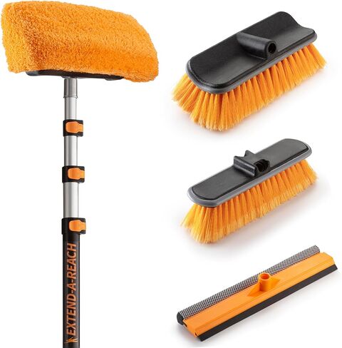 30-Foot Exterior House Cleaning Brush Set with 5-24 ft Extension Pole | Vinyl Siding Brushes with Telescopic Extendable Pole & Window Cleaning Squeegee // The Ultimate Extension Scrub Brush Set in Saudi Arabia