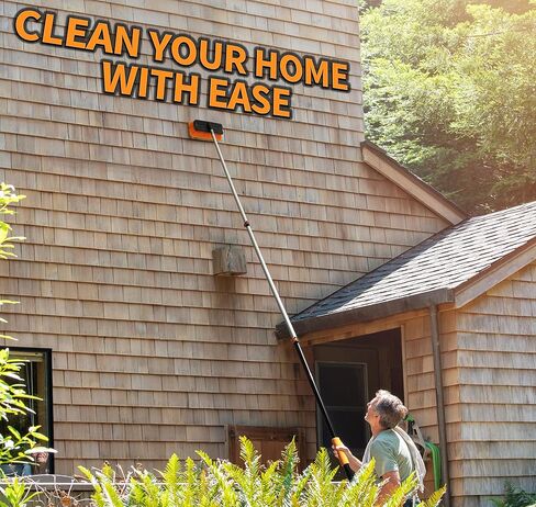 30-Foot Exterior House Cleaning Brush Set with 5-24 ft Extension Pole | Vinyl Siding Brushes with Telescopic Extendable Pole & Window Cleaning Squeegee // The Ultimate Extension Scrub Brush Set in Saudi Arabia