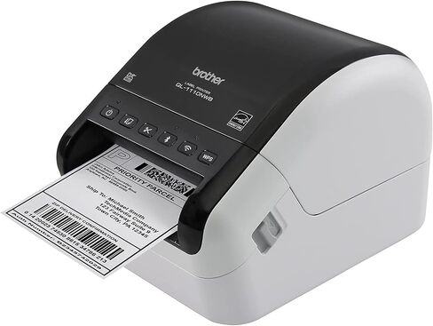 صانع الملصقات Brother QL-1110NWB، ملصق الشحن، لاسلكي، متصل بالكمبيوتر، الشبكة والبلوتوث، سطح المكتب، ملصقات ذات تنسيق واسع 4 بوصة - طباعة عبر USB، إيثرنت، وبلوتوث in Saudi Arabia
